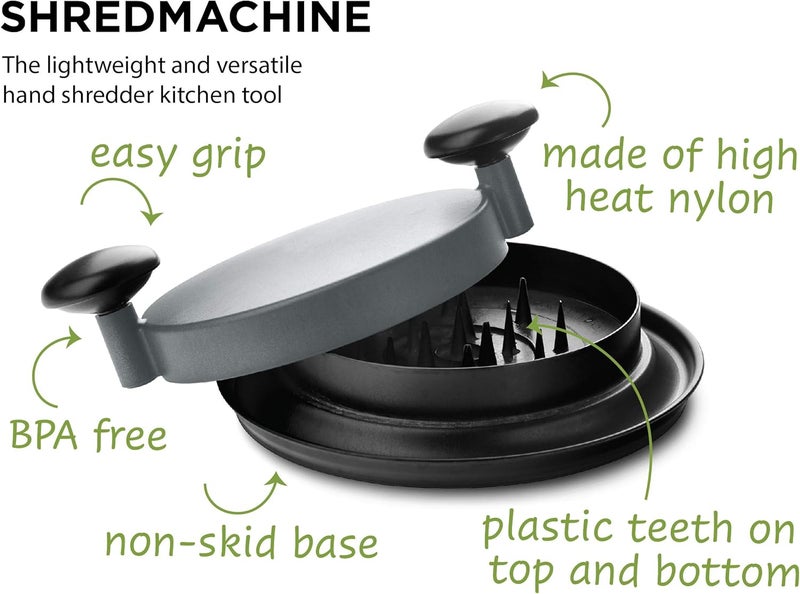FusionBrands ShredMachine-The Quick, Easy to Use Alternative to Bear Claws Meat Shredder for Pulled Pork, Beef and Chicken and More-BPA Free Hand Shredder with Easy to Grip Handles, Non-Skid Base,Grey - Image 3